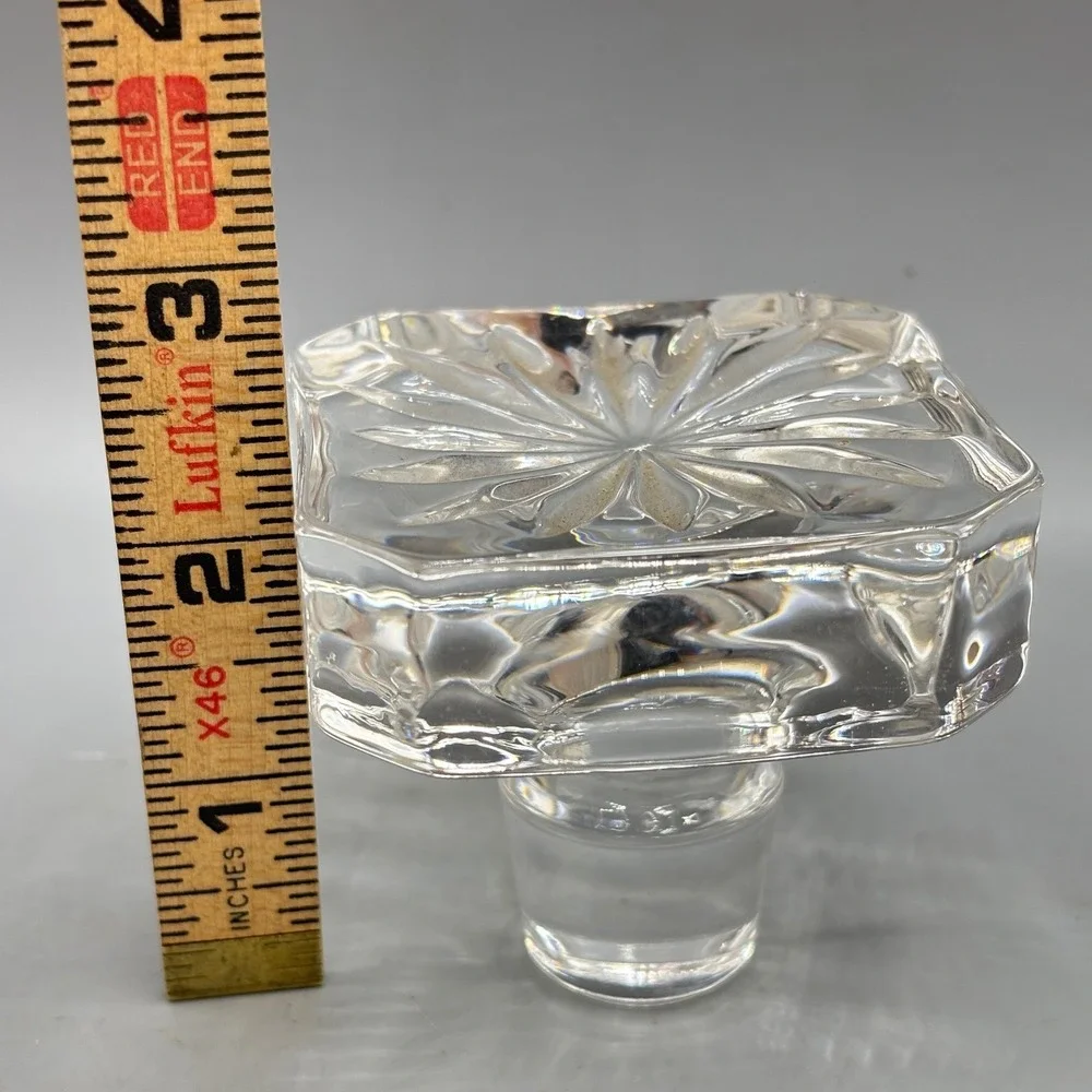 Vtg Clear‎ Glass Decanter Stopper Square Starburst Design Heavy 2.5